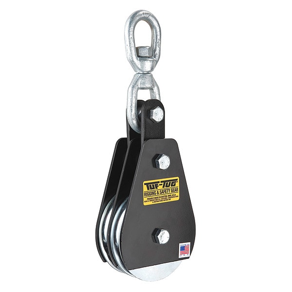 Double Pulley Block, Synthetic or Wire Rope, 7/32 in Max Cable Size, 1,000 lb Max Load