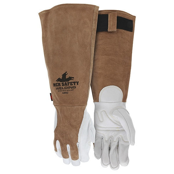 Welding Leather Glove, Brown/White, L, PR