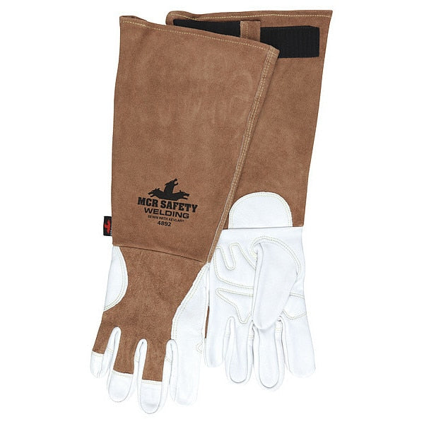 Welding Leather Glove, Brown/White, L, PR