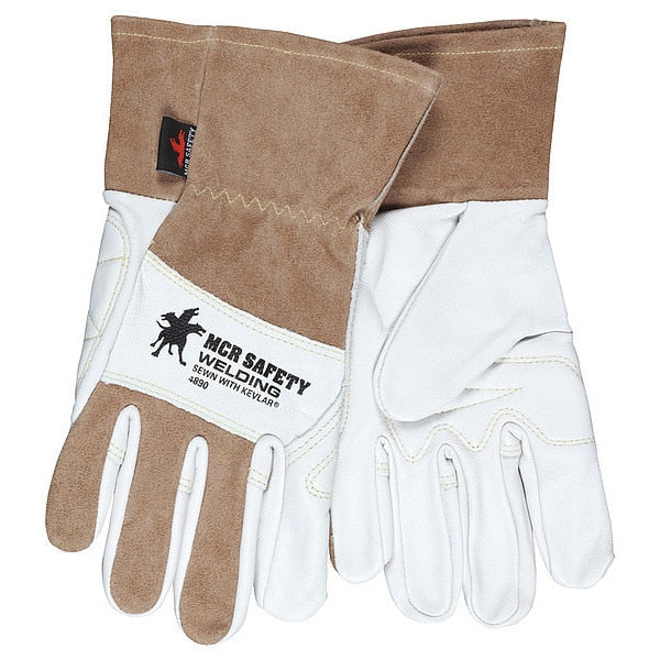 Welding Leather Glove, Brown/White, M, PR