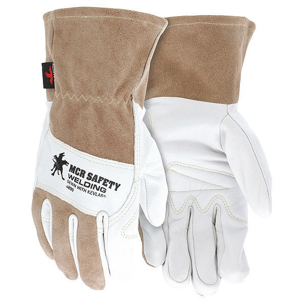 Welding Leather Glove, Brown/White, M, PR