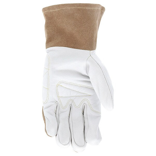 Welding Leather Glove, Brown/White, XL, PR