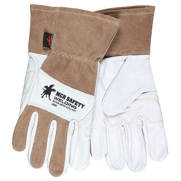 Welding Leather Glove, Brown/White, XL, PR