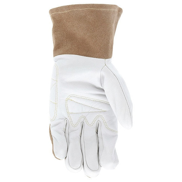 Welding Leather Glove, Brown/White, M, PR