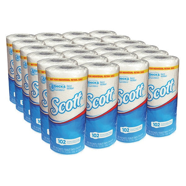 Scott Essential Perforated Roll Paper Towels, 1, 102, 51 ft, White, 24 PK