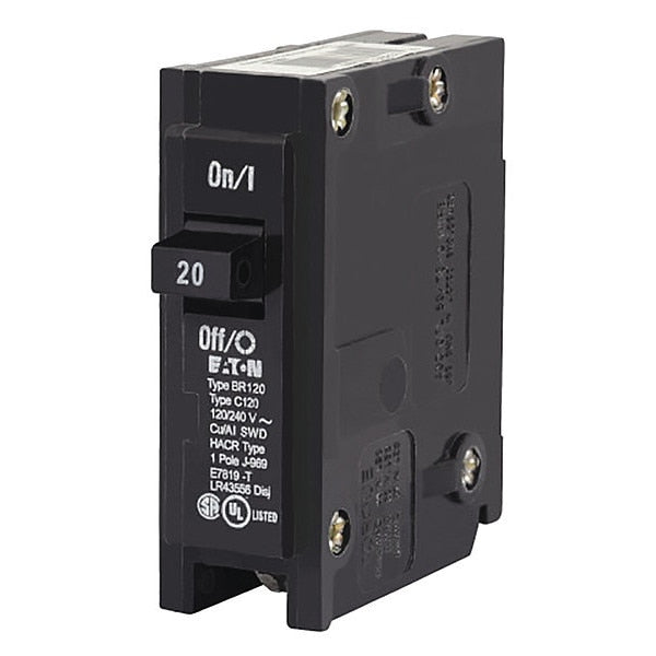 Circuit Breaker, 20 A, 120/240V AC, 1 Pole, Plug In Mounting Style, BR Series