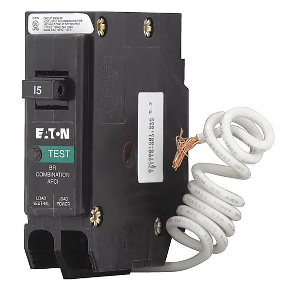 Circuit Breaker, 15 A, 120V AC, 1 Pole, Plug In Mounting Style, BR Series