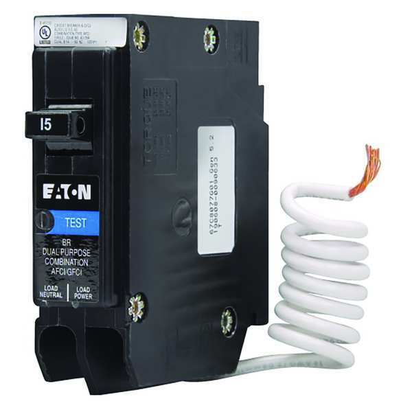 Circuit Breaker, 15 A, 120V AC, 1 Pole, Plug In Mounting Style, BR Series