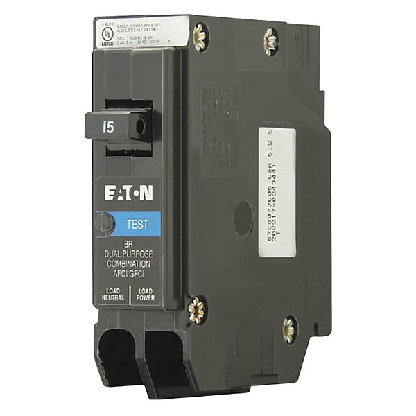 Circuit Breaker, 15 A, 120V AC, 1 Pole, Plug In Mounting Style, BR Series
