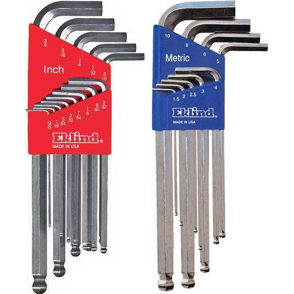 22-Piece Hex Key Set, Metric/SAE L-Shape, Bright Plated, Plastic Holder