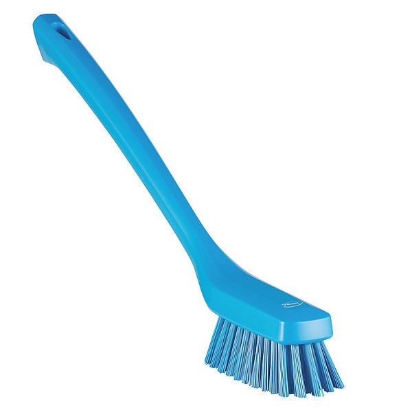1 73/100 in W Scrub Brush, Stiff, 12 in L Handle, 4 33/100 in L Brush, Blue, Plastic