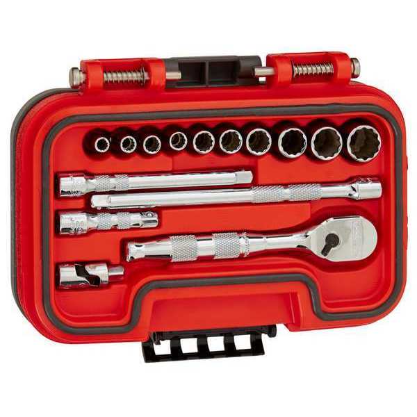 1/4 in Drive Socket Set, SAE, 15 pcs