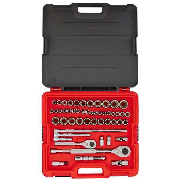 3/8 in, 1/2 in Drive Socket Set, Metric, SAE, 52 pcs