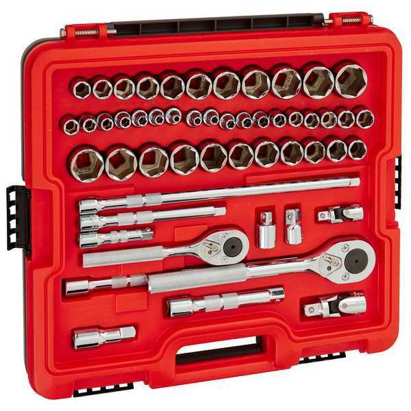 3/8 in, 1/2 in Drive Socket Set, Metric, SAE, 52 pcs