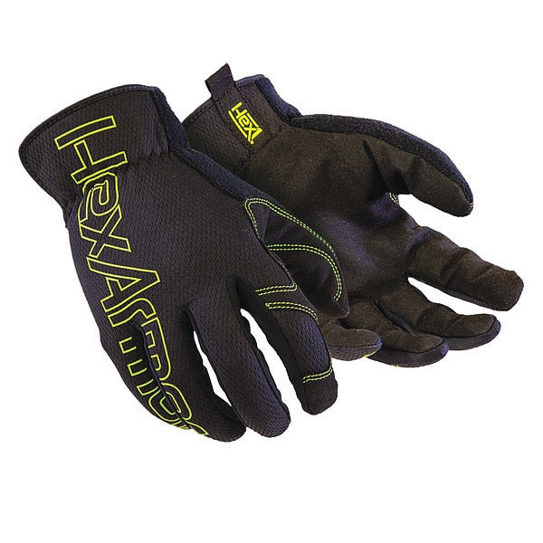 Mechanics Gloves, Black/Lime, Synthetic Leather