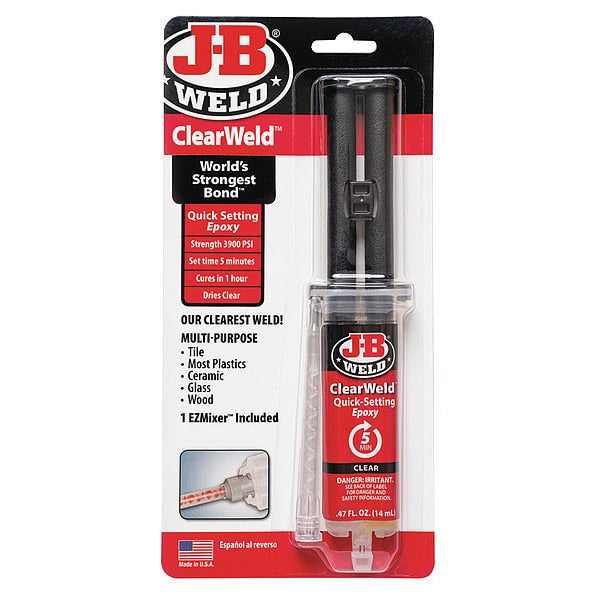Epoxy Adhesive, ClearWeld Series, Clear, 1:01 Mix Ratio, 1 hr Functional Cure, Syringe