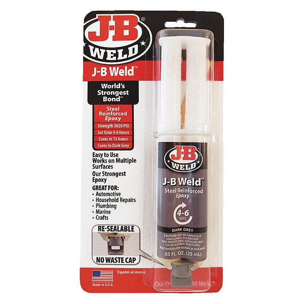 Epoxy Adhesive, Steel Reinforced Series, Gray, 1:01 Mix Ratio, 15 hr Functional Cure, Syringe