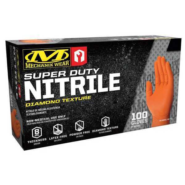 Mechanix Wear Disposable Gloves, Nitrile, Powder-Free, XL (Size 11), Orange, 100 Pack