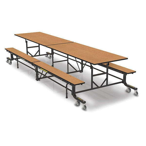 Rectangle Folding Bench Table, 145 in W, 29 in H, Golden Oak