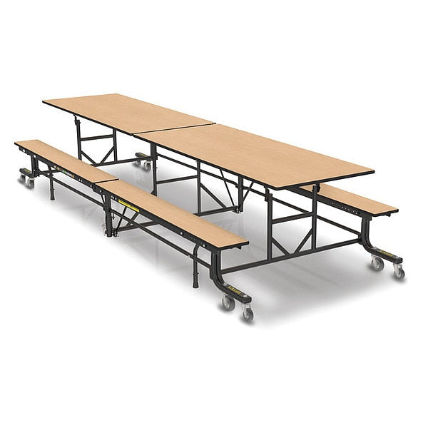 Rectangle Folding Bench Table, 145 in W, 27 in H, Fusion Maple