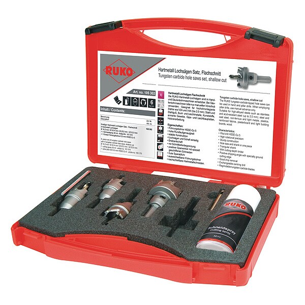 Hole Saw Kit, 6 Pieces, Tungsten Carbide
