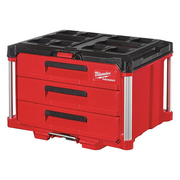 PACKOUT 3 Drawer Tool Box, 22 1/4 in W, 14 1/4 in D, 14 1/4 in H, Locking Security Bar