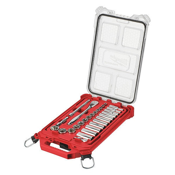 3/8â Drive 28pc Ratchet & Socket Set w/PACKOUT Compact Organizer - SAE