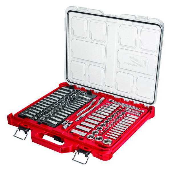 Ratchet & Socket Set, 1/4 in, 3/8 in Drive Size, 90 Geared Teeth, Metric, SAE, 106-Piece
