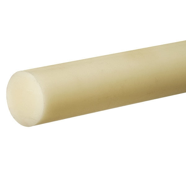 Off-White PTFE PTFE Plastic 1 ft L, 3/8 in Dia.