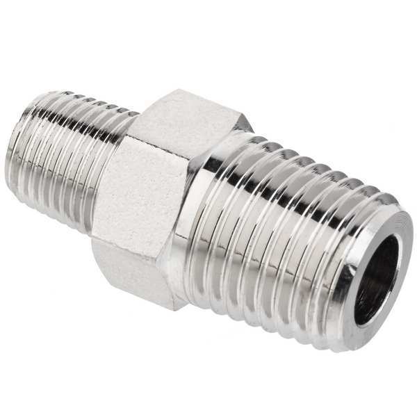 Reducing Hex Nipple, Brass, 3/8 x 1/4 in