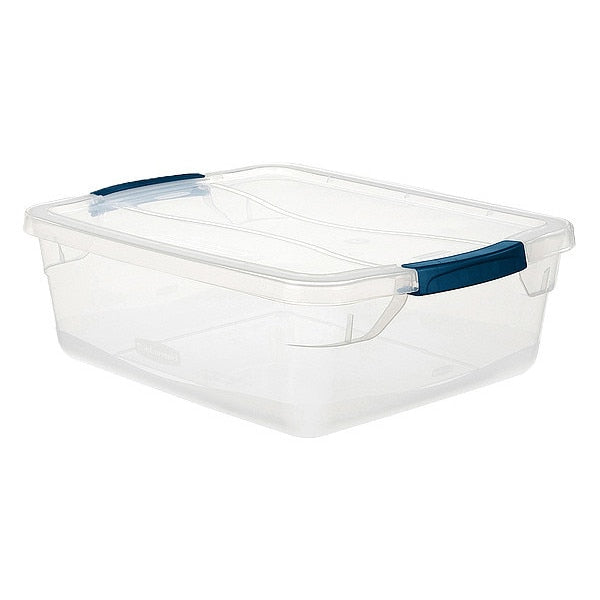 Storage Tote, Clear, Plastic, 13 3/8 in L, 13 3/8 in W, 5 1/2 in H, 3.75 gal Volume Capacity