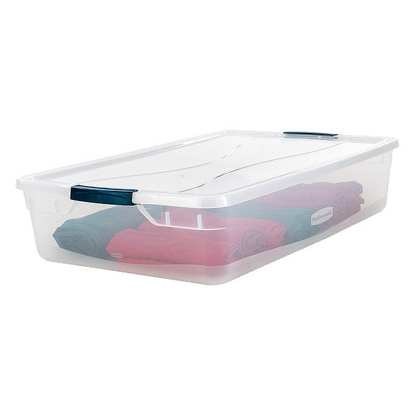 Storage Tote, Clear, Plastic, 29 in L, 17 3/4 in W, 6 1/8 in H, 10.25 gal Volume Capacity