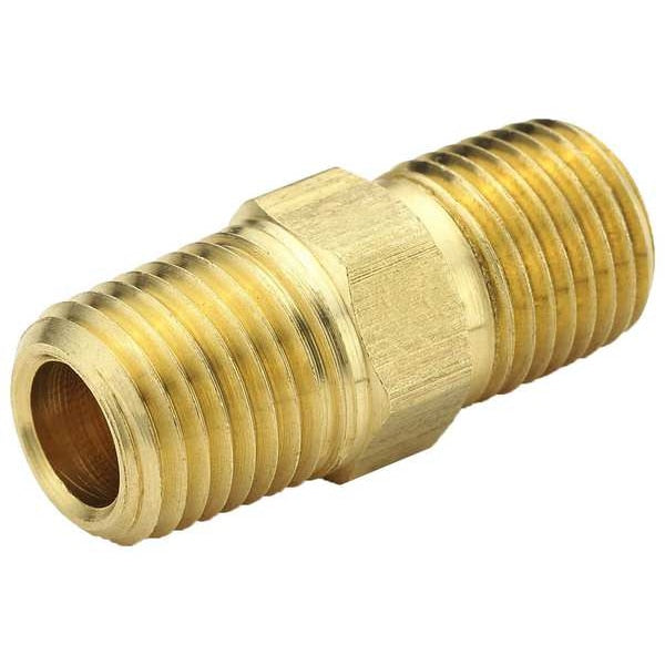 Hex Nipple, Brass, 1/4 in Pipe Size, MNPT