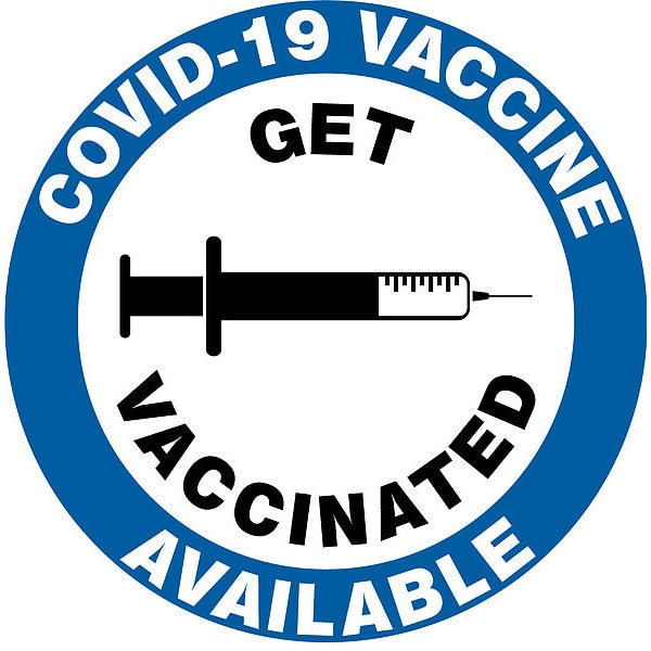 Covid 19 Vaccine Label, 6 in W x 6 in H, English, Vinyl, White