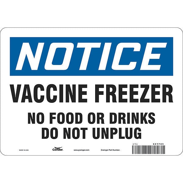 Vaccine Freezer Sign, 10 in W x 7 in H, English, Vinyl, White