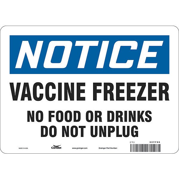 Vaccine Freezer Sign, 14 in W x 10 in H, English, Aluminum, White