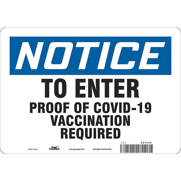 Employee/Visitor Vaccine Proof Sign, 60YF95