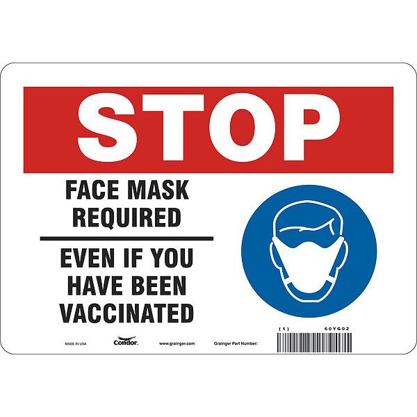 Facemask Reminder Safety Sign, 7 in Height, 10 in Width, Aluminum, English