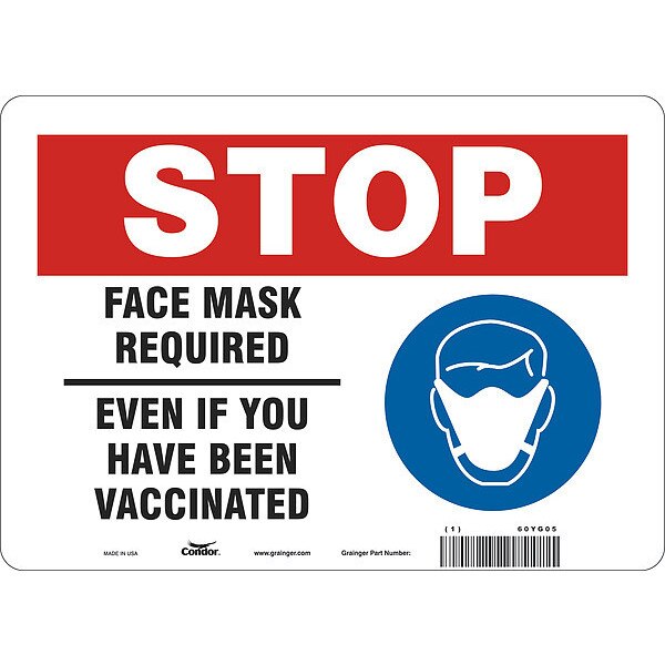Facemask Reminder Safety Sign, 10 in Height, 14 in Width, Aluminum, English