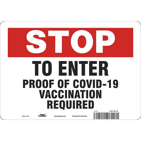 Employee/Visitor Vaccine Proof Sign, 60YG10