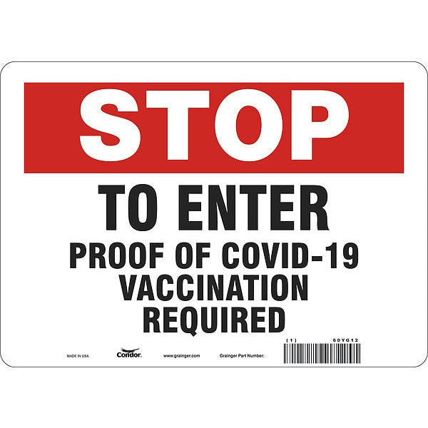 Employee/Visitor Vaccine Proof Sign, 60YG12