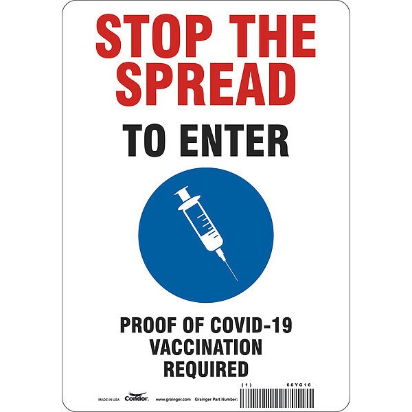 Employee/Visitor Vaccine Proof Sign, 7 in W x 10 in H, English, Vinyl