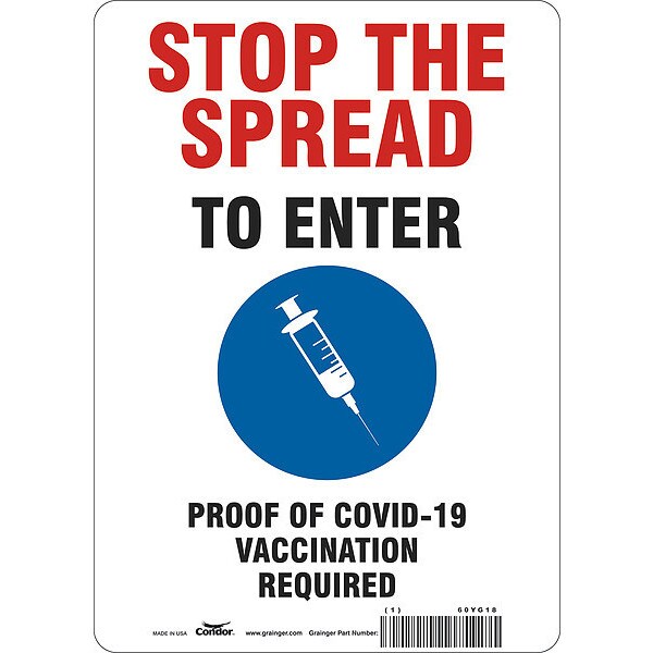 Employee/Visitor Vaccine Proof Sign, 60YG18