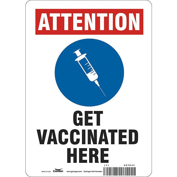 Covid 19 Vaccine Sign, 10 in W x 14 in H, English, Vinyl, White
