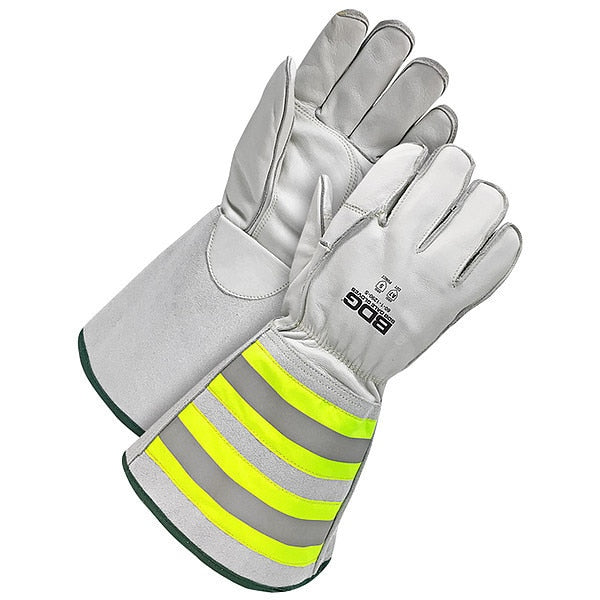 Water Repellent Grain Cowhide Cut Resist HiViz Gauntlet, Size L