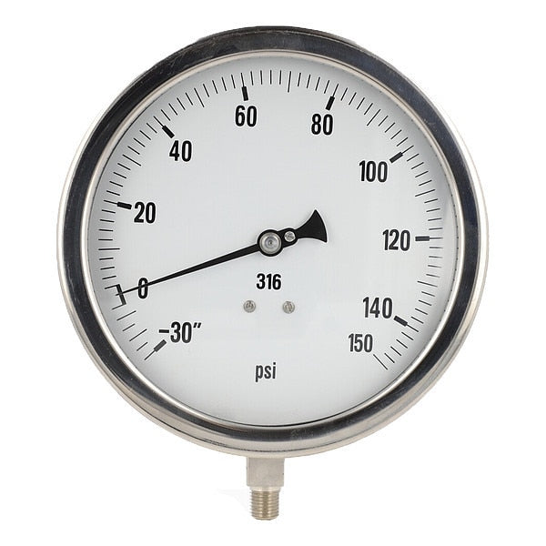 Compound Gauge, -30 to 0 to 160 in Hg/psi, 1/4 in MNPT, Stainless Steel, Silver