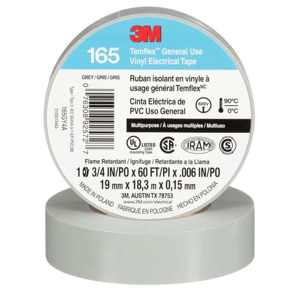 Elec Tape, 60 ft Lx3/4 in W, 6 mil, Gray