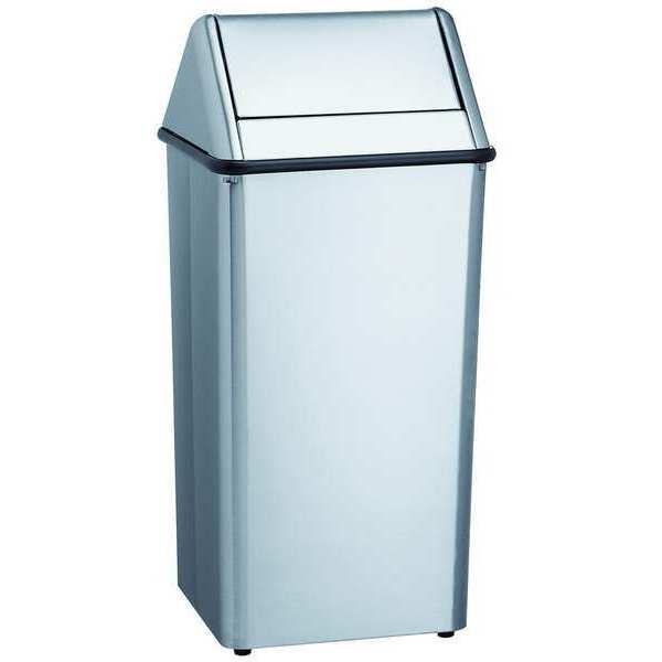 36 gal Rectangular Waste Receptacle, Silver, 19 in Dia, Metal