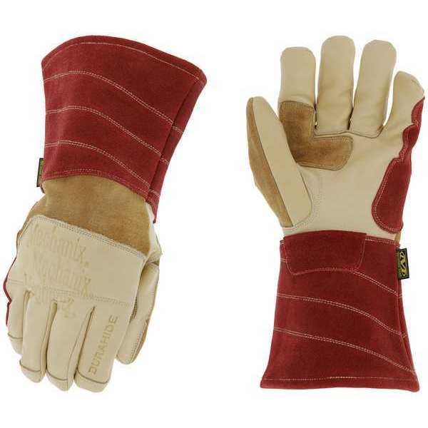 Welding Gloves, Tan/Red, 8, PR