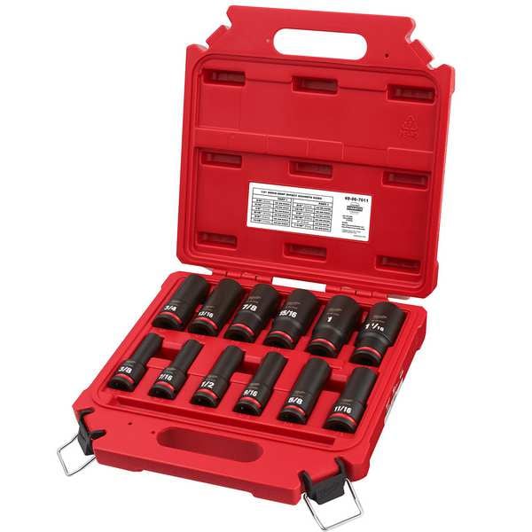 12 Piece SHOCKWAVE Socket Set, Impact Duty 1/2 in Drive, SAE, Deep Well 6 Point Socket Set